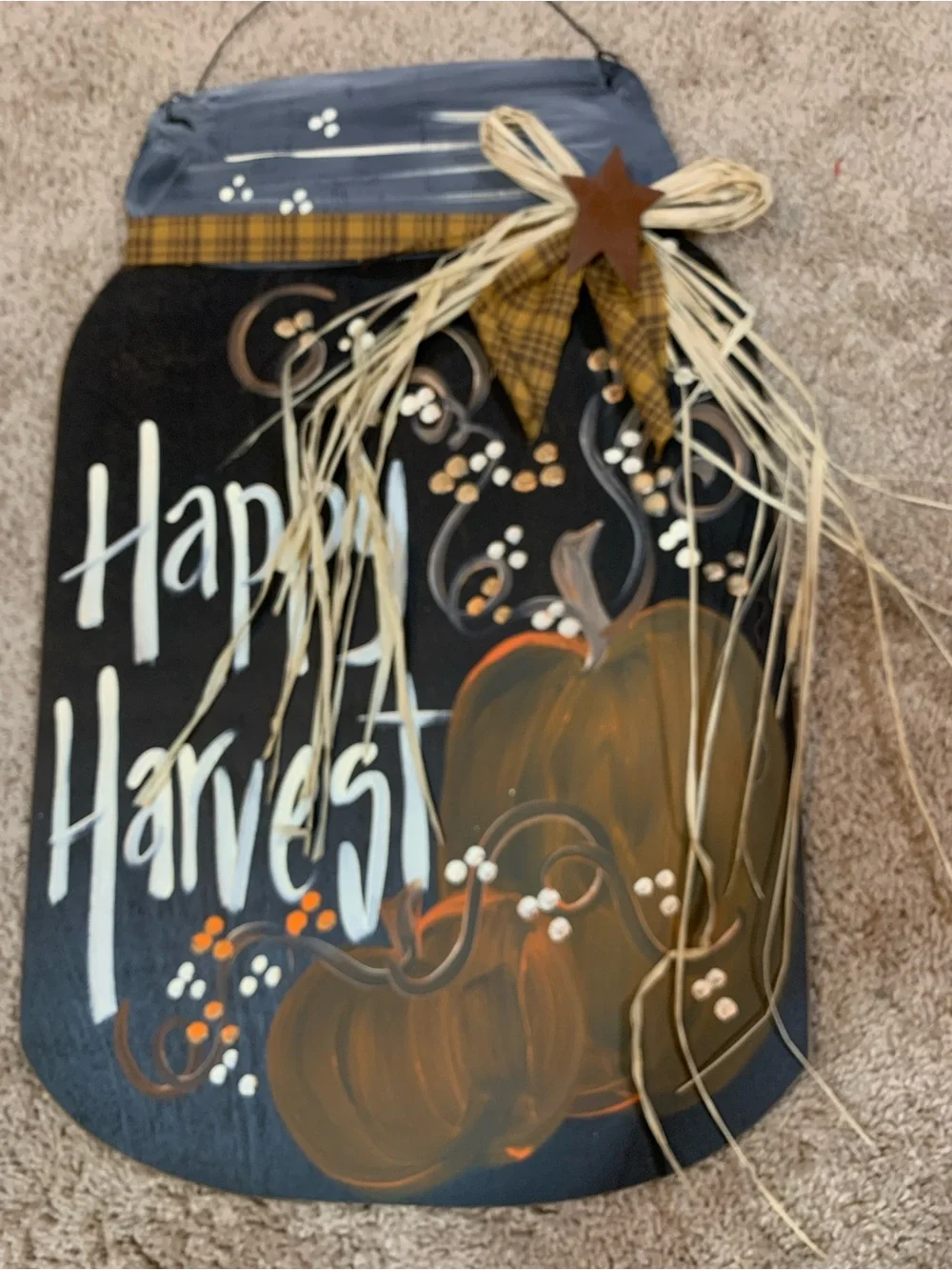 Rustic Harvest Mason Jar Wall Sign - Rustic Black and Orange Home Holiday Decor